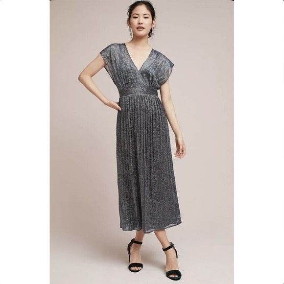Anthropologie Dresses & Skirts - Anthropologie Moulinette Soeurs V-Neck Metallic Midi Dress Size 4 Multi-Blue Pur